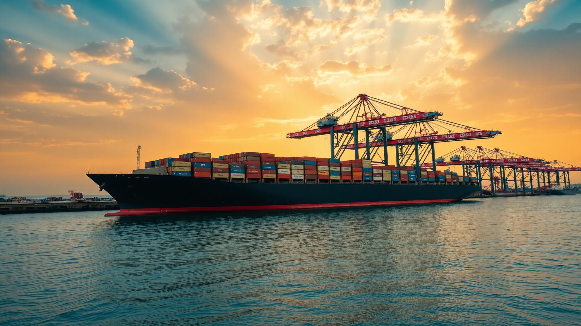 Maritime logistics vessel at port