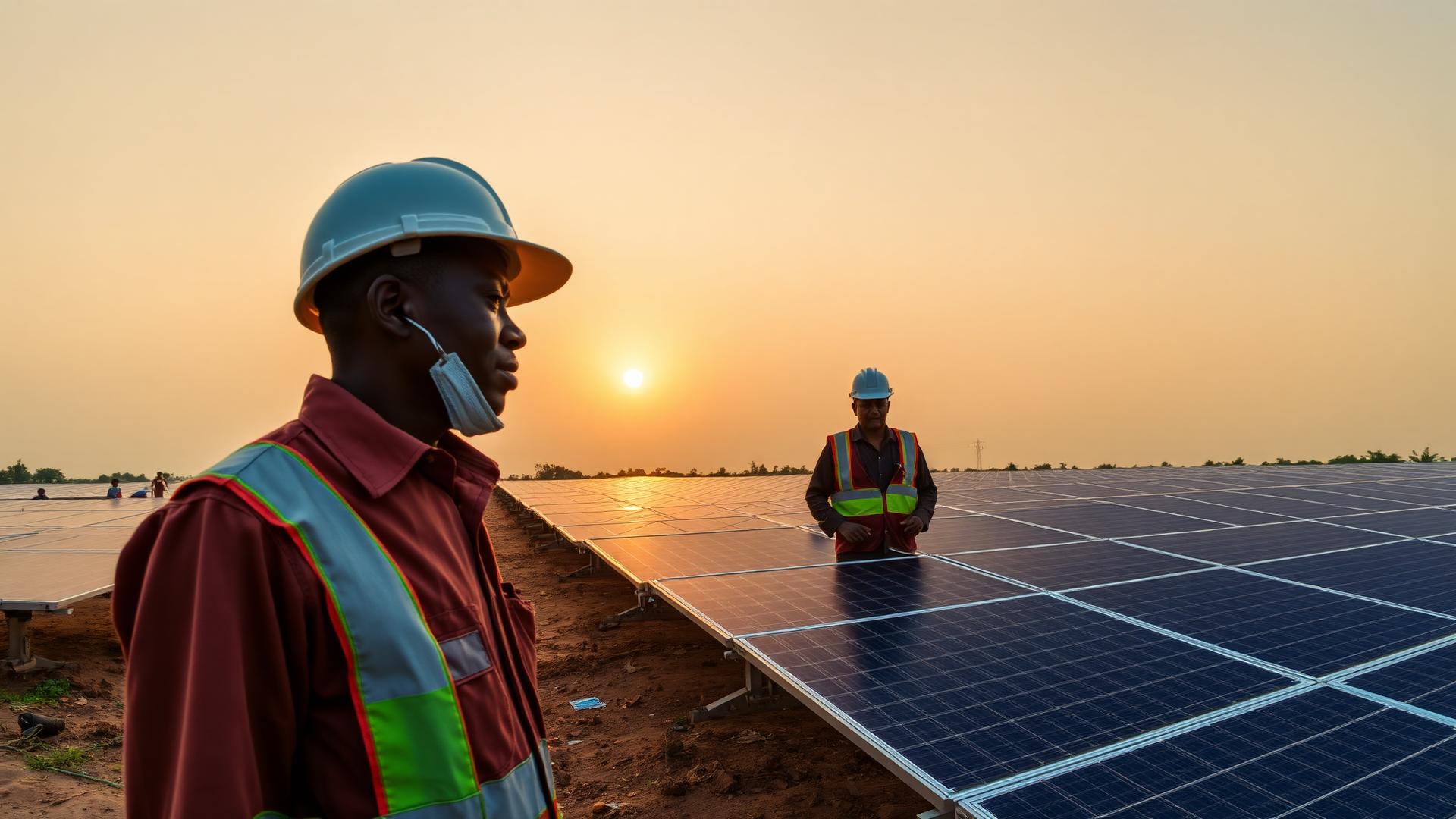 Engineers at a solar power installation